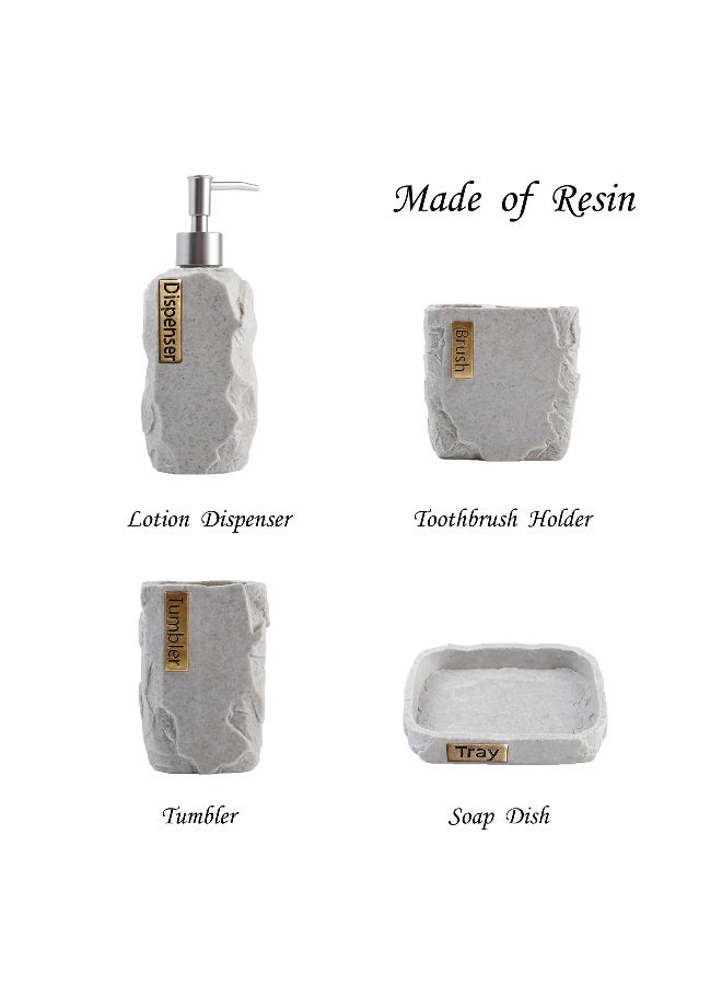 Hymmah Bathroom Accessories Set,Marble Design Toothbrush Holder,Farmhouse Bathroom Decor,4 Pcs Resin Gift Set Apartment Necessities, Contain Toothbrush Cup,Soap Dispenser,Soap Dish,Tumbler - Image 3